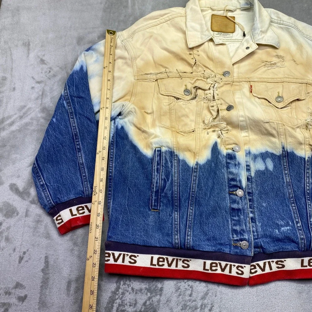 Levis Distressed Ombre Tie Dye Denim Trucker Jacket Custom Bleached Safety Pin L